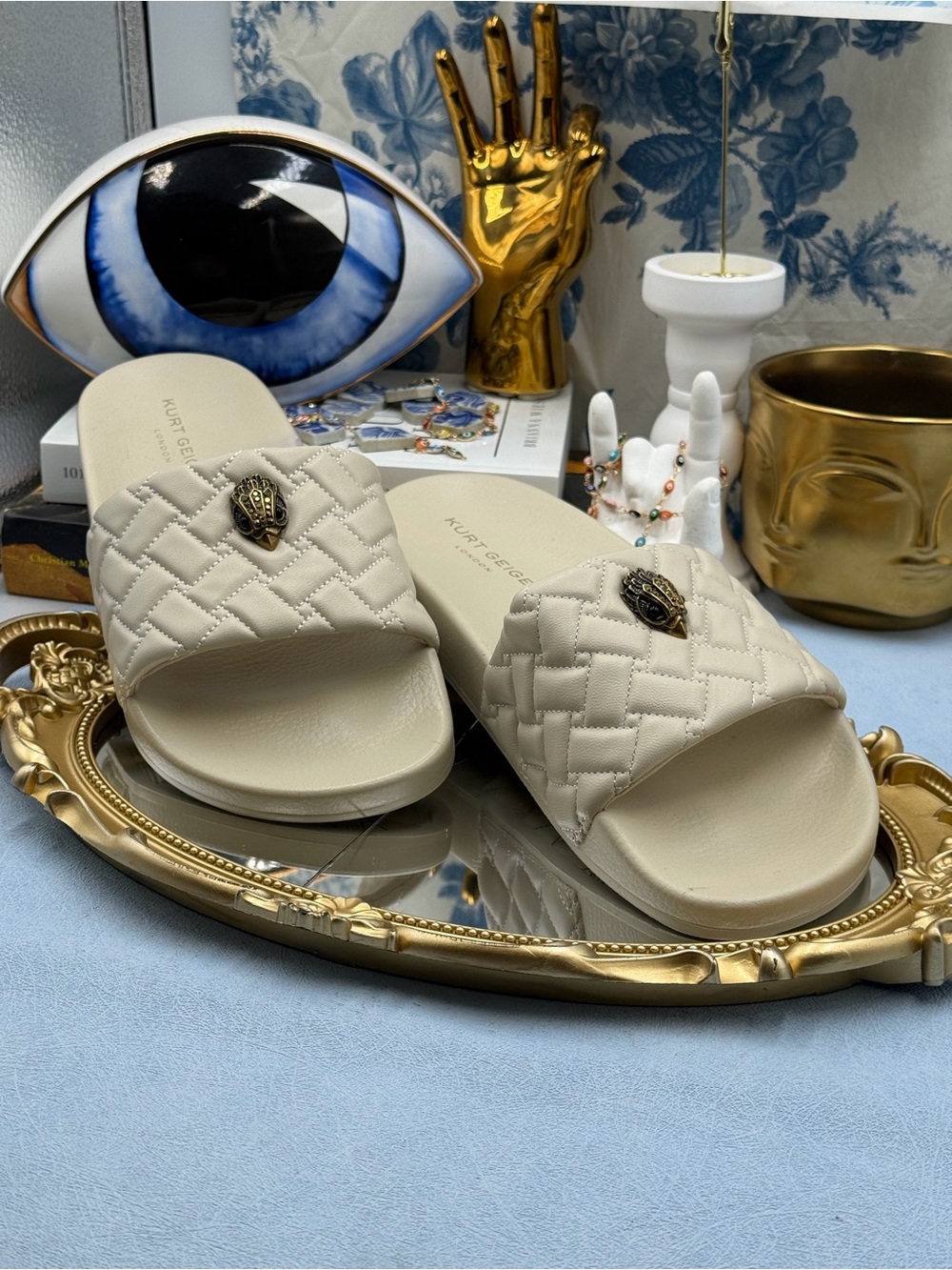 🆕 KURT GEIGER LONDON 🧿 NWOB Meena Eagle Quilted Slide, Bone - Picture 5 of 12
